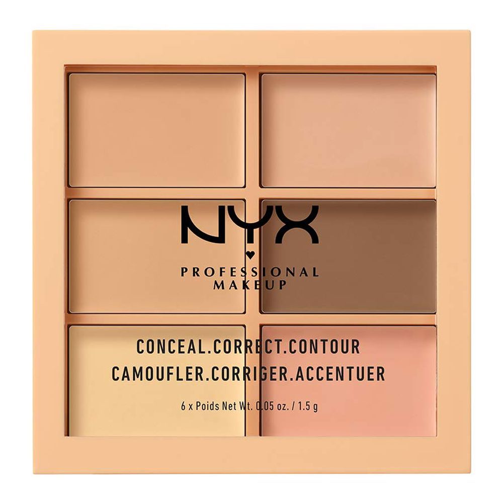 NYX Conceal Correct Contour Palette Light 01 showing six light beige contour shades"