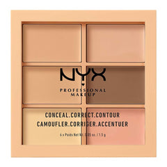 NYX Conceal Correct Contour Palette Light 01 showing six light beige contour shades"