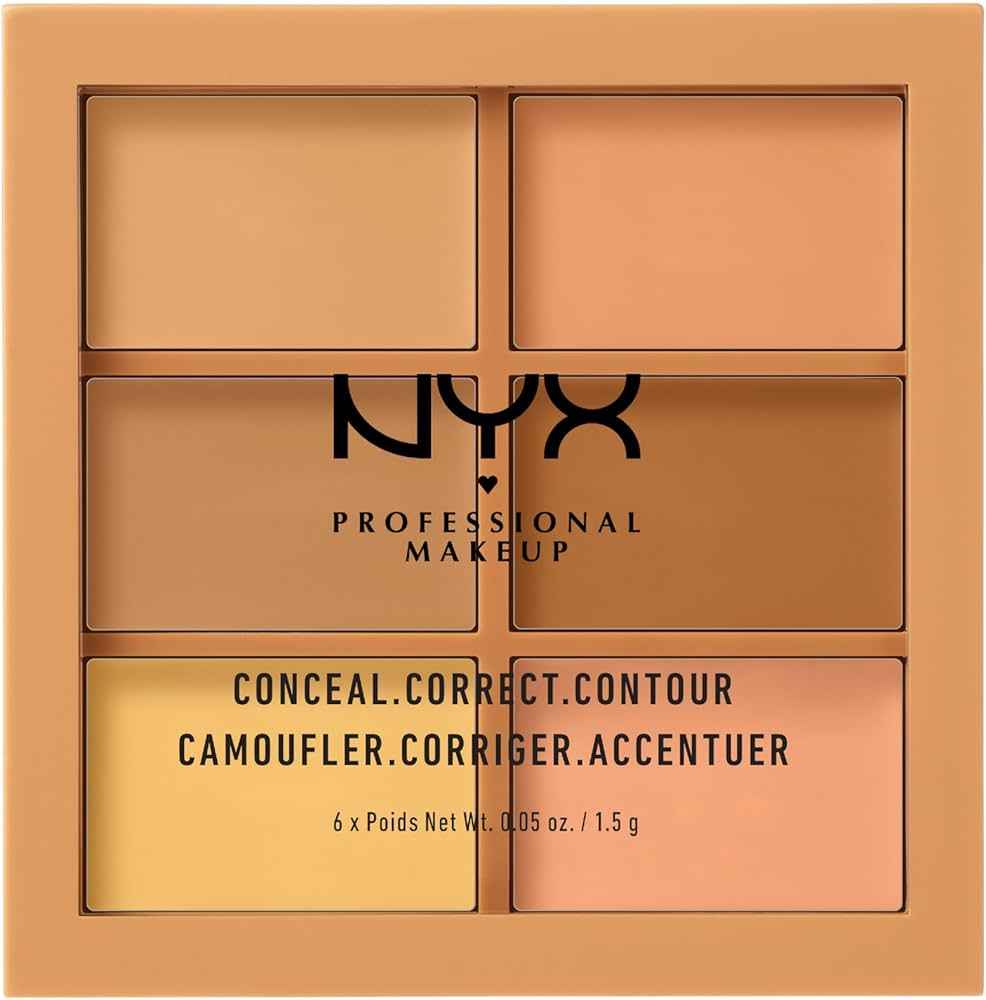 NYX Professional Makeup concealer palette with four beige shades on a beige background,
nyx contour pallete