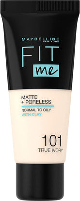 Maybelline Fit Me Foundation, Matte & Poreless, Full Coverage Blendable Normal to Oily Skin, 101 True Ivory