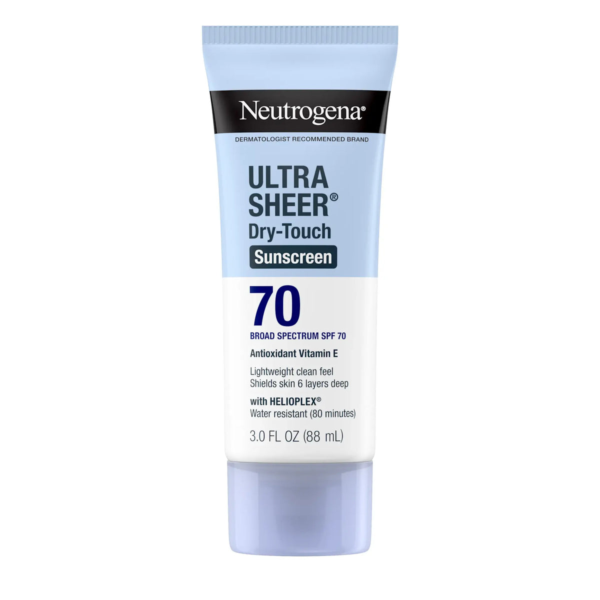 Neutrogena Ultra Sheer Dry-Touch Sunscreen SPF 70 tube on a white background