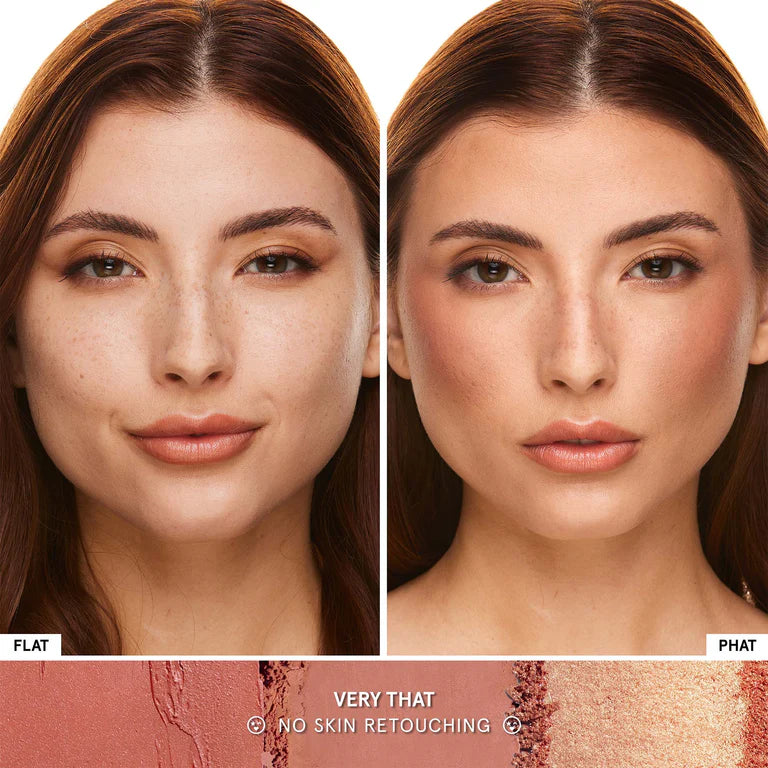 Before and after comparison of a woman's face with skin retouching effects applied.
